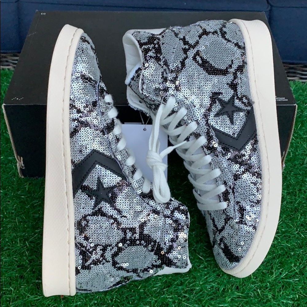 Converse PRO Leather mid silver/vintage wht/blk WM